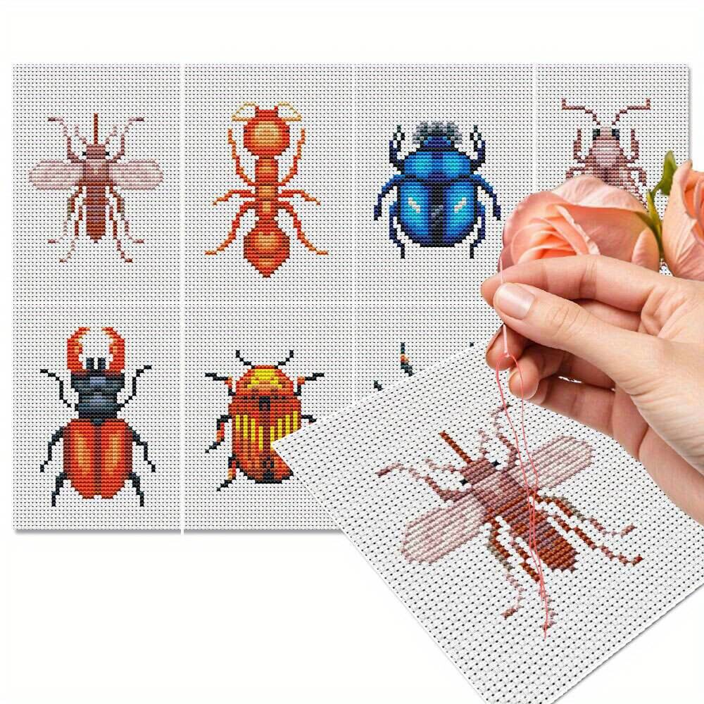 8Pcs Insect Cross Stitch Embro - Photography Geometry 评论和价格